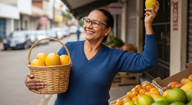 Man in denim shirt holding a brown paper shopping bag with a questioning gesture on a white background