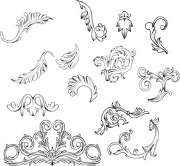 A vintage vector illustration set of black floral and bird decorative elements for design, ideal for seamless patterns or tattoo art