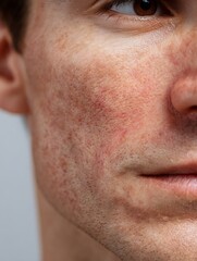 Obraz premium A man's skin is white, red, irritated, and has a fine texture around his cheeks, which is suitable for content for an anti-redness or soothing care brand.