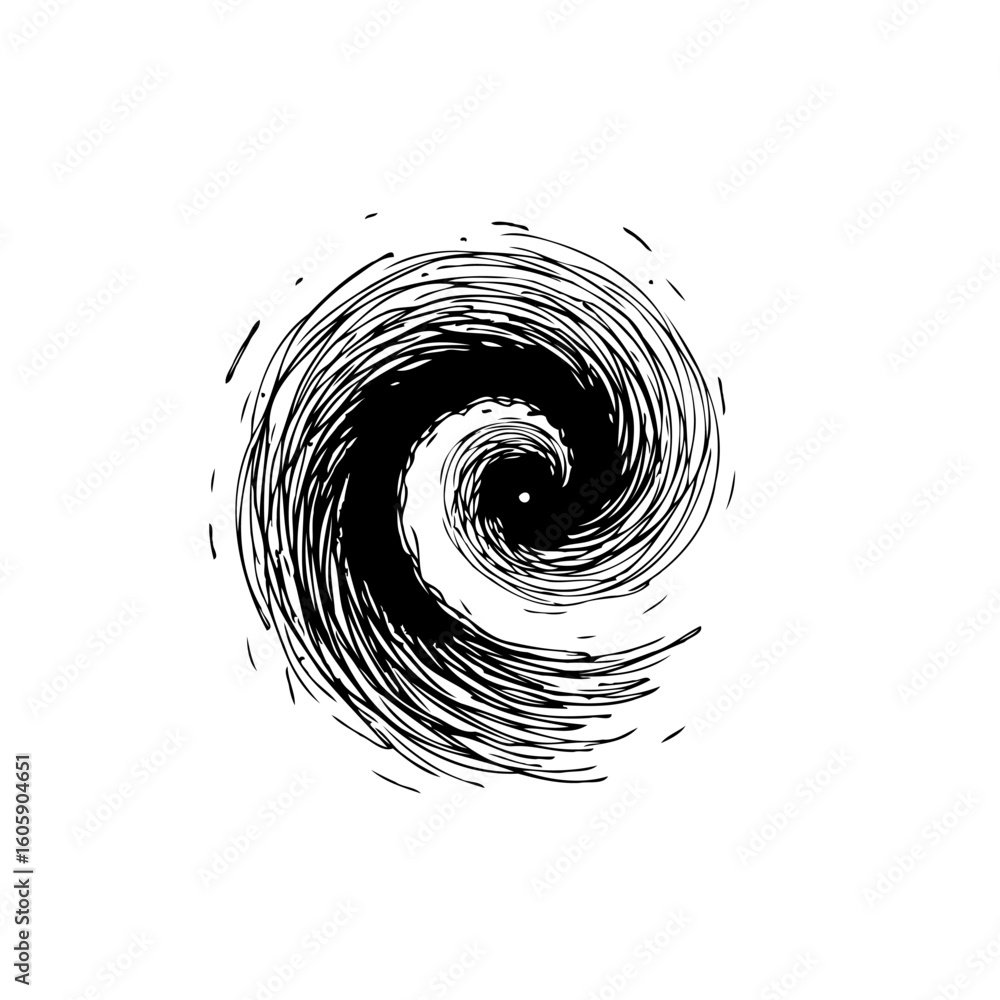 Poster abstract vortex illustration featuring circular motion and spiraling lines creating a dynamic and ey