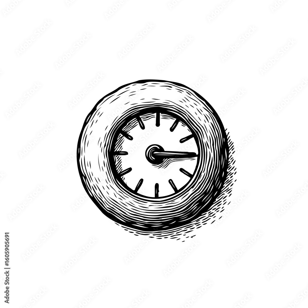 Aufkleber minimalist engraved clock illustration displaying time with precise hour and minute indicators showi
