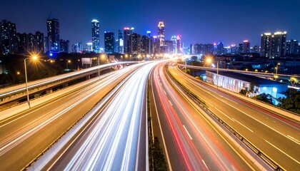 Obraz premium City highway at night, lights trails