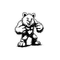 Illustrated furry bear character standing upright ready to fight with a fun and energetic personality showing its tough spirit