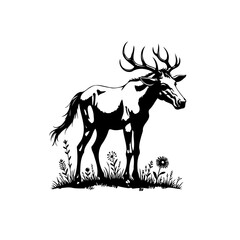Elegant deer silhouette illustration stands tall in a wildflower meadow a majestic creature in nature