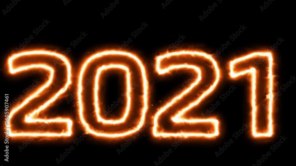 Aufkleber a striking display of the year 2021 glows with intense fiery light and shimmering particles.