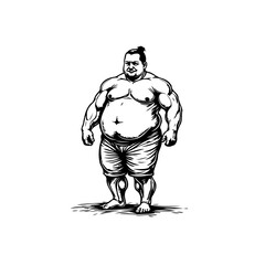 Strong muscular sumo wrestler with traditional hairstyle standing boldly with confidence vector illustration design for graphic design