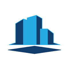 Blue Real Estate Logo Icon Modern Skyscraper Design Template