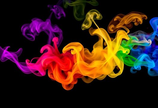 Vibrant, swirling smoke plumes in diverse colors against a stark black backdrop,  multicolored,  design - Powered by Adobe