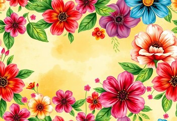 Fototapeta premium Vibrant floral vector seamless pattern with hand-painted textured background, surface, petals