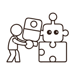 Obraz premium A figure assembling puzzle pieces, demonstrating problem-solving and teamwork