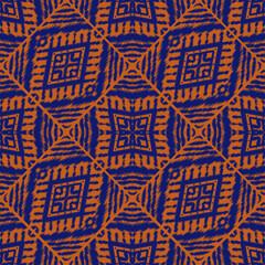 Ikat Pattern Orange on blue