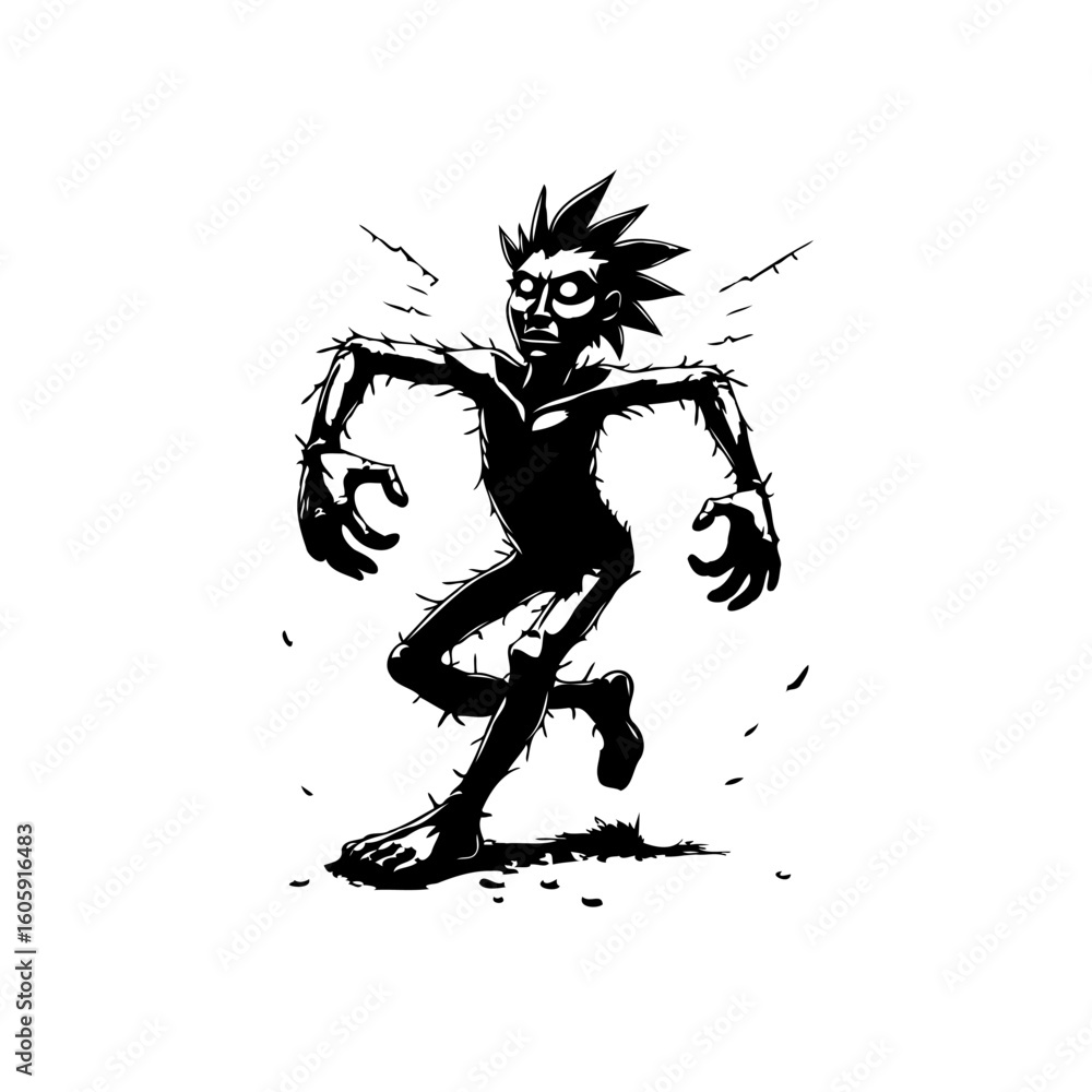 Poster Abstract depiction of a prickly character: A vector art creature with a spiky aura and menacing features