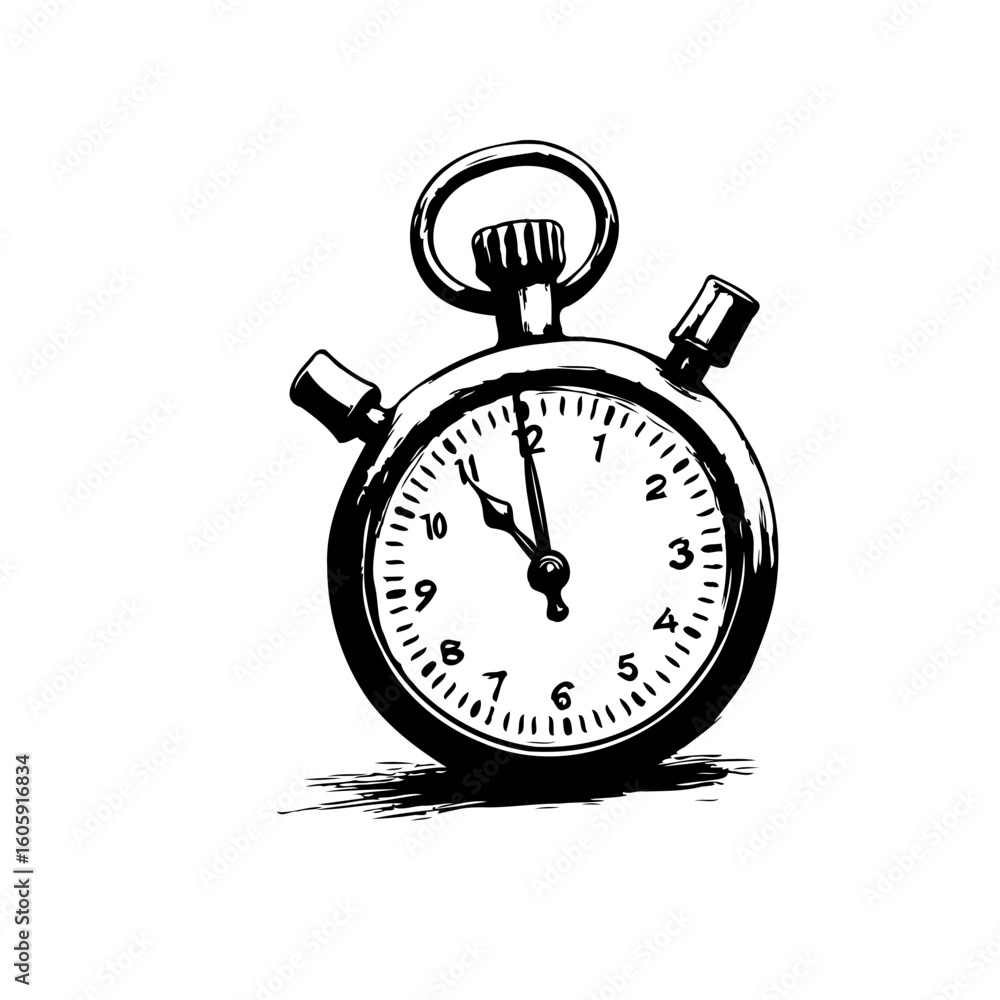 Aufkleber sketch illustration featuring a classic stopwatch showing time ticking symbolizing deadlines and eff