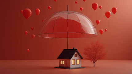 A transparent umbrella protecting an object.	A conceptual image of a single, transparent umbrella protecting a small, glowing object (like a house icon) from falling abstract shapes.
