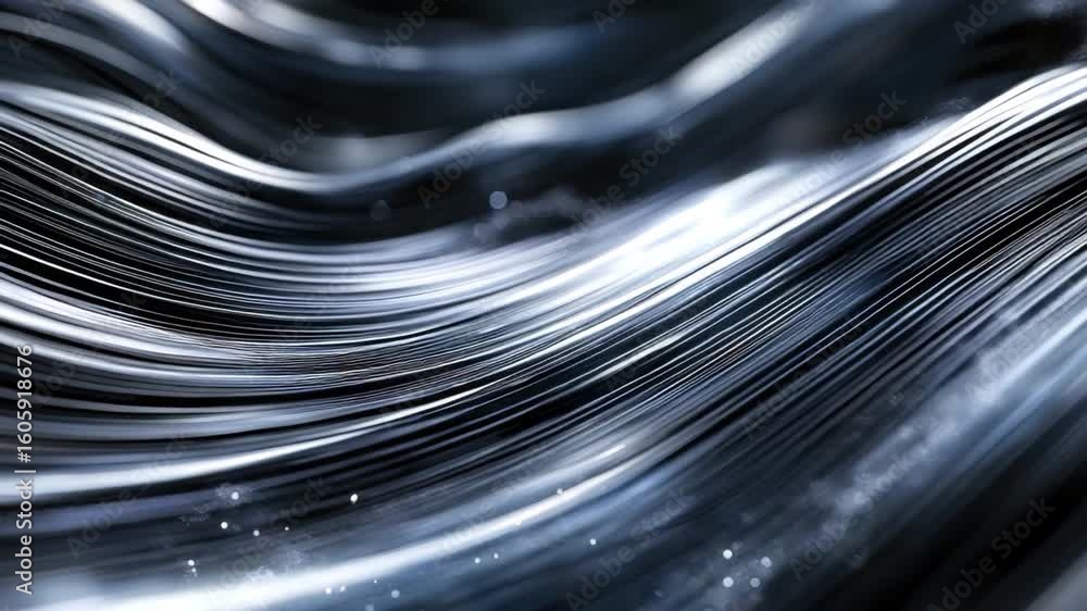 Poster abstract flowing waves with shine and light, dynamic patterns of motion in dark background environme