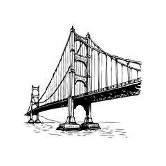 Golden gate bridge ink sketch drawing illustration san francisco landmark travel destination architecture american icon with water