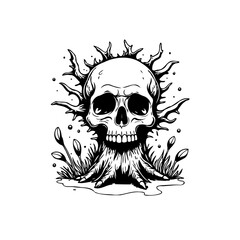 The tree of death: a skull with tree roots, a symbol of mortality and life force