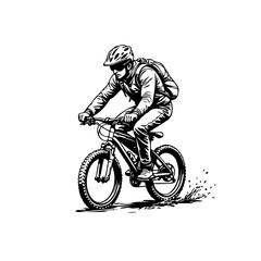 Obraz premium Cyclist adventure artwork showcasing a mountain biker riding on an outdoor adventure with nature, and helmet