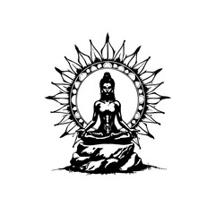 Enlightened serenity: a vector illustration of a meditating figure bathed in radiant light and spirituality