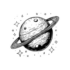 Hand drawn saturn planet illustration with ring system and stars isolated on white background for space exploration © rinie yuniartini