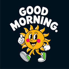 Cartoon sun character with sneakers and a thumbs up, accompanied by the text 