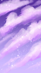 Purple blue sky and clouds. Fairy sky background with sparkle. Romantic purple sky and clouds wallpaper.