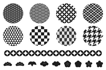 日本の伝統文様と和風のあしらいのイラストセット　和柄　Japanese traditional pattern