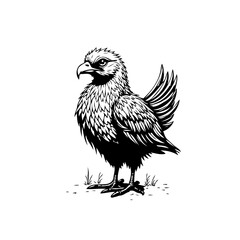 Elegant illustration of a majestic bird standing proudly with intricate details and monochrome simplicity captivating artistic expression