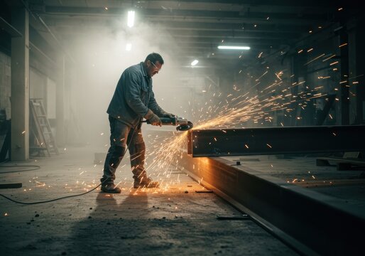 Metal Worker Sparks in Industrial Setting
