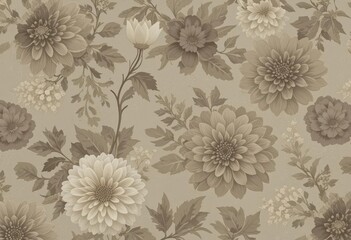  Antique Botanical Dahlias Sepia toned Dahlias and Eucalyptus Fabric Design