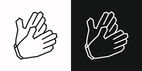 Gloves Icon in Black Line Art and White Line Art Cutout Style