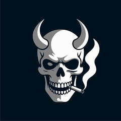 A devilish skull, winking, smoking a cigarette, against a dark background.