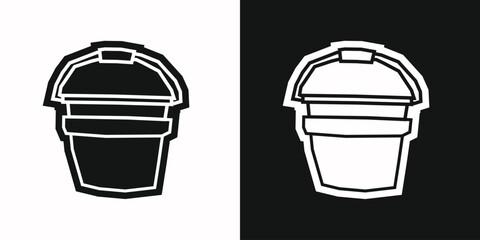 Bucket Icon in Black Filled and White Filled Cutout Style