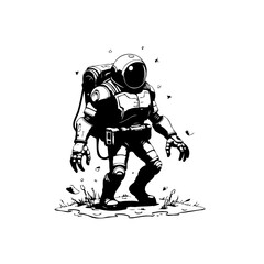 Fototapeta premium Monochrome astronaut exploration drawing shows a unique depiction of cosmic adventure in a retro space suit
