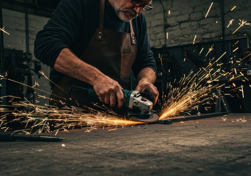 Metalworking Spark Shower: Skilled Craftsman at Work