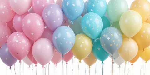 Soft Pastel Rainbow Balloon Collection Whimsical Isolated Set for Party Decorations, Greeting Cards, and Festive Design Elements