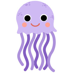 Cartoon Illustration of a Cute Purple Jellyfish