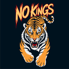 A snarling tiger leaps forward, beneath a bold 