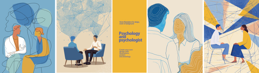 Psychologist session abstract illustration. Modern vector artwork of therapy sessions, mental health care, emotional support, and counseling with contemporary line art style.

