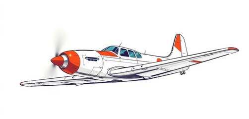 Retro airplane sketch, vector illustration of a vintage aircraft in flight,  air travel,  curves