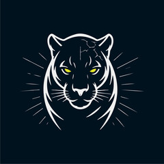 Stylized white panther head with glowing yellow eyes against a dark background with radiating lines. © Arrhman