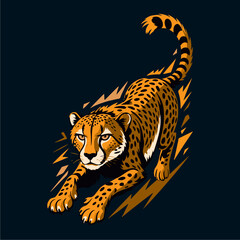 A stylized cheetah, depicted in a dynamic pose, ready to pounce or sprint.