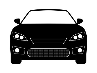 真正面から見たスポーツカーの白黒のイラスト