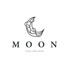 Moon logo design with a simple line concept as a product brand template or poster with a night sky view with an elegant and modern line moon.