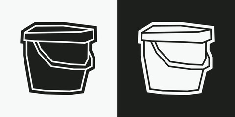 Bucket Icon in Black Filled and White Filled Cutout Style