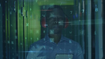 IT technician tapping tablet initiating scan showing malware firewall down before cyber attack - Powered by Adobe