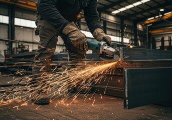 Metal Fabrication: Sparks Fly During Grinding Process