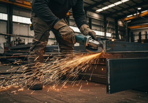 Metal Fabrication: Sparks Fly During Grinding Process