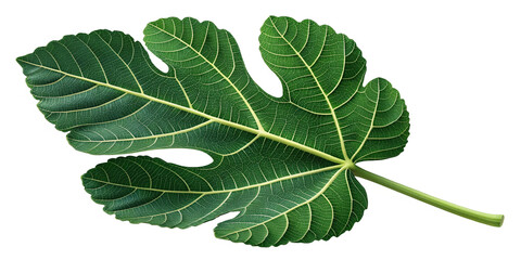 Obraz premium Dark Green Fig Leaf Isolated on Transparent Background – High-Resolution PNG Realistic Fig Leaf Cutout – Isolated Dark Green Leaf on White or Transparent Background