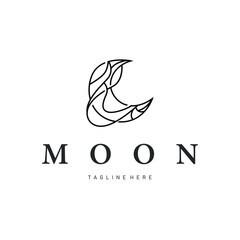 Moon logo design with a simple line concept as a product brand template or poster with a night sky view with an elegant and modern line moon.